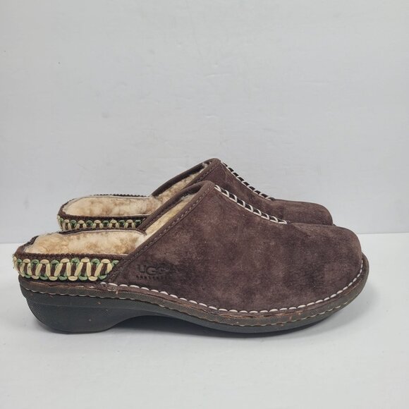 Ugg Women's Brown Suede Shearling Lined Clogs S/N5177 US Size 7 - Picture 1 of 8